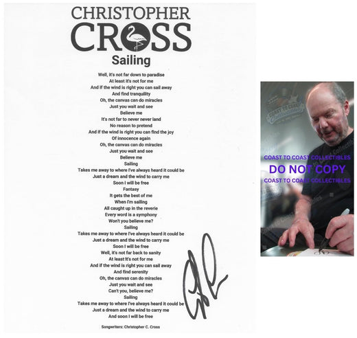 Christopher Cross Signed Sailing Lyrics Sheet COA Exact Proof Autographed