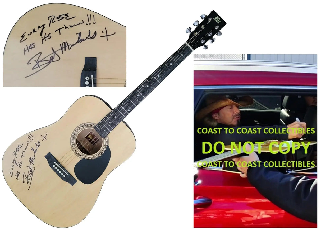 Bret Michaels Poison Signed Full Size Acoustic Guitar COA Proof Autographed