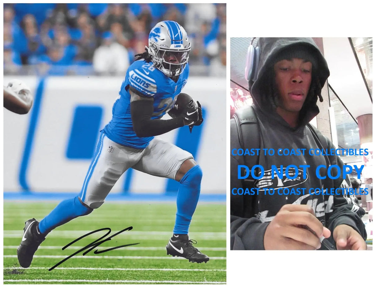 Jahmyr Gibbs Signed 8x10 Photo COA Proof Autographed Detroit Lions Football.