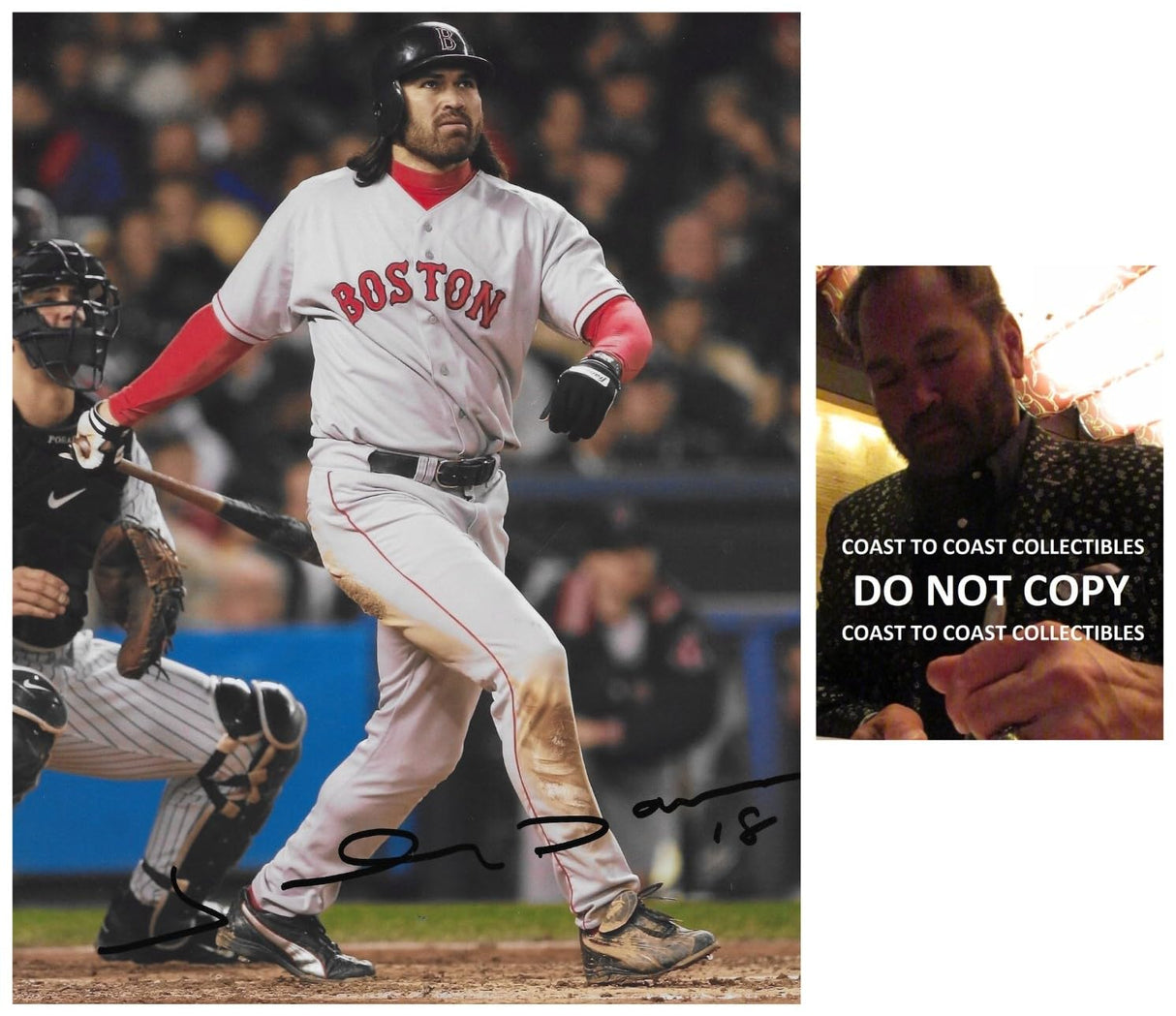 Johnny Damon Signed Red Sox Baseball 8x10 Photo Proof COA Autographed