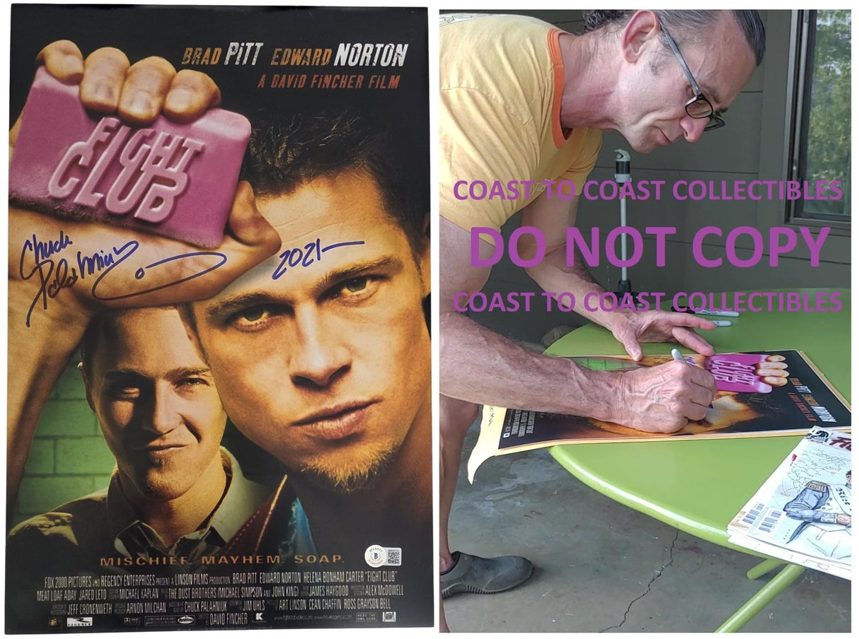 Chuck Palahniuk Signed 12x18 Fight Club Movie Poster Photo Beckett Proof Autographed