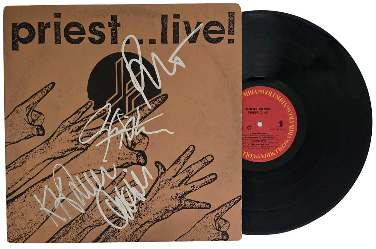 Judas Priest Band Signed Live Album COA Proof Autographed Vinyl Record Halford Tipton Hill Downing Judas Priest