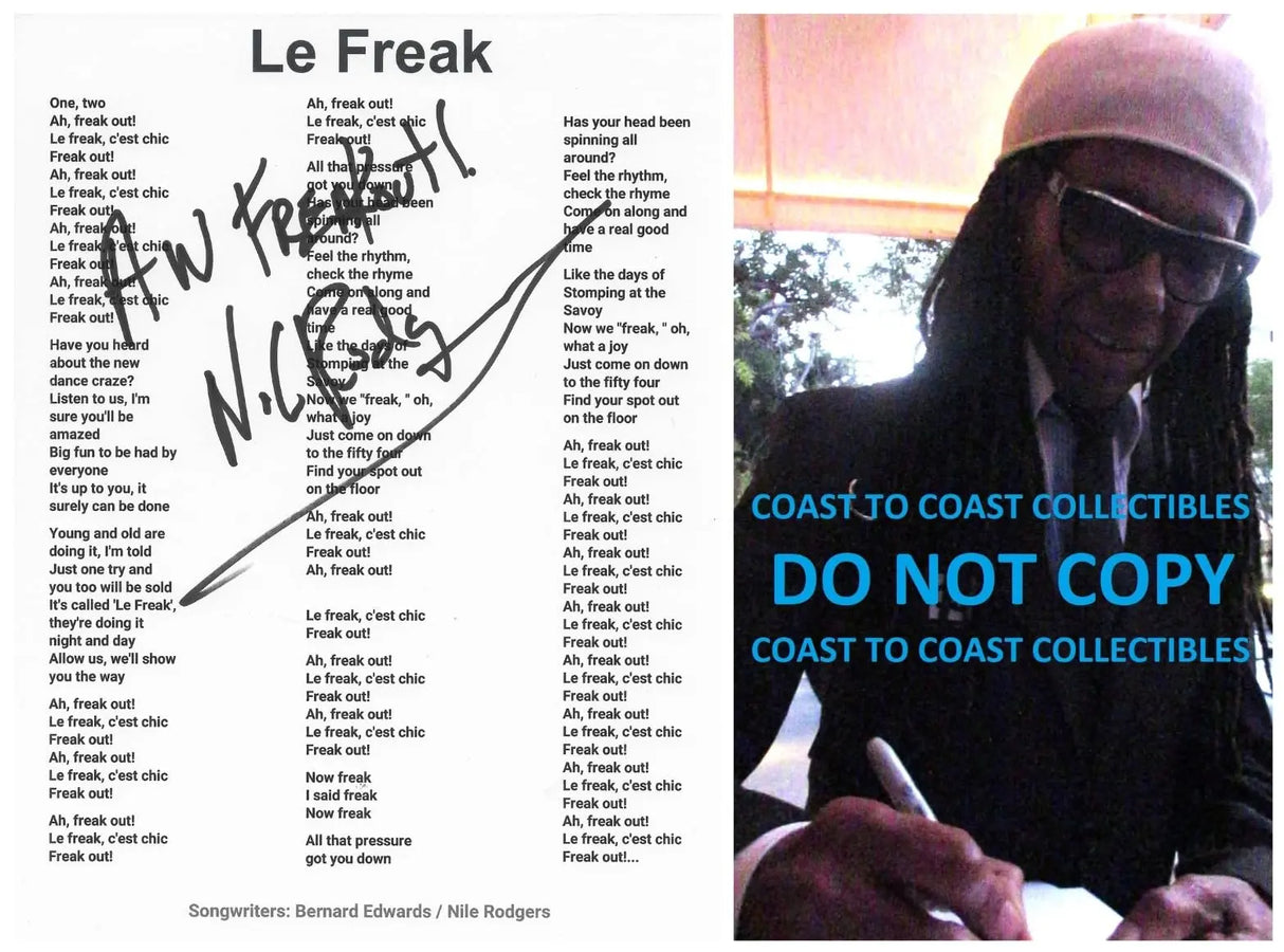 Nile Rodgers Signed Le Freak Lyrics Sheet COA Proof Autographed Aw Freakout! STAR