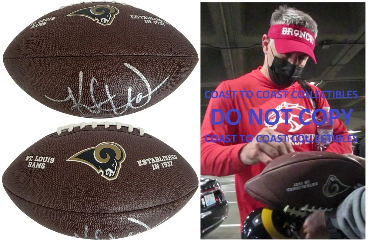 Kurt Warner Signed St. Louis Rams Logo Football COA Exact Proof Autographed HOF