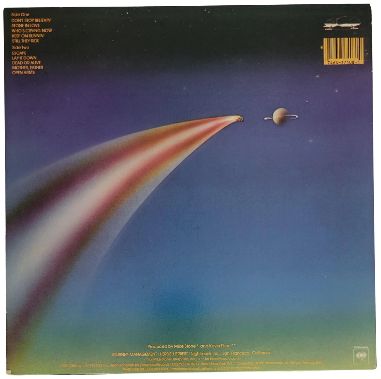 Journey Signed Escape Album COA Proof Autographed Vinyl Record Steve Perry, Steve Smith, Neal Schon, Jonathan Cain STAR