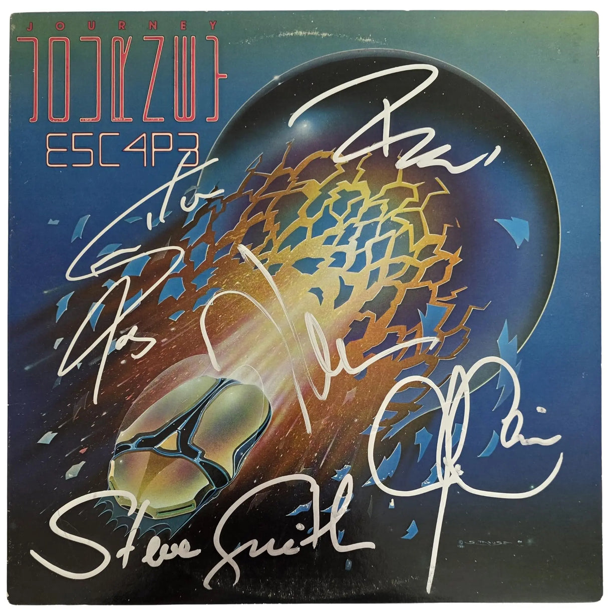 Journey Signed Escape Album COA Proof Autographed Vinyl Record Steve Perry, Steve Smith, Neal Schon, Jonathan Cain & Ross Valory