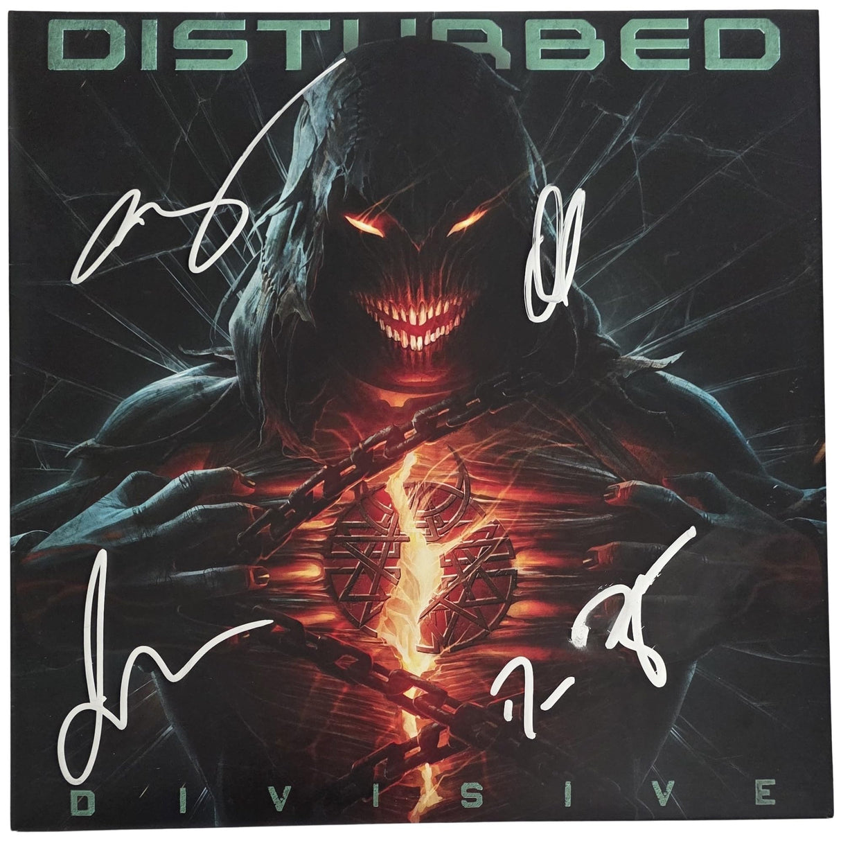 Disturbed Band Signed Divisive Album COA Proof Autographed Vinyl Record David Draiman,Dan Donegan,Mike Wengren,John Moyer