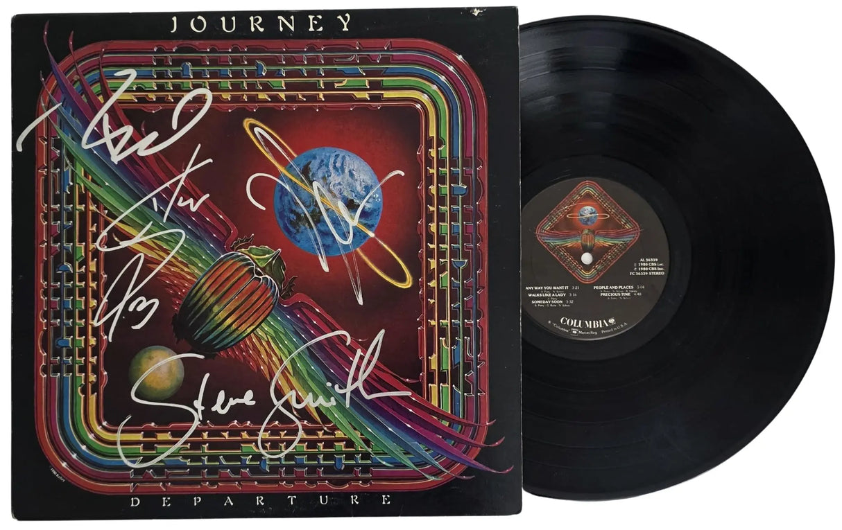 Journey Signed Departure Album COA Proof Autographed Vinyl Record Steve Perry, Steve Smith, Neal Schon, Ross Valory