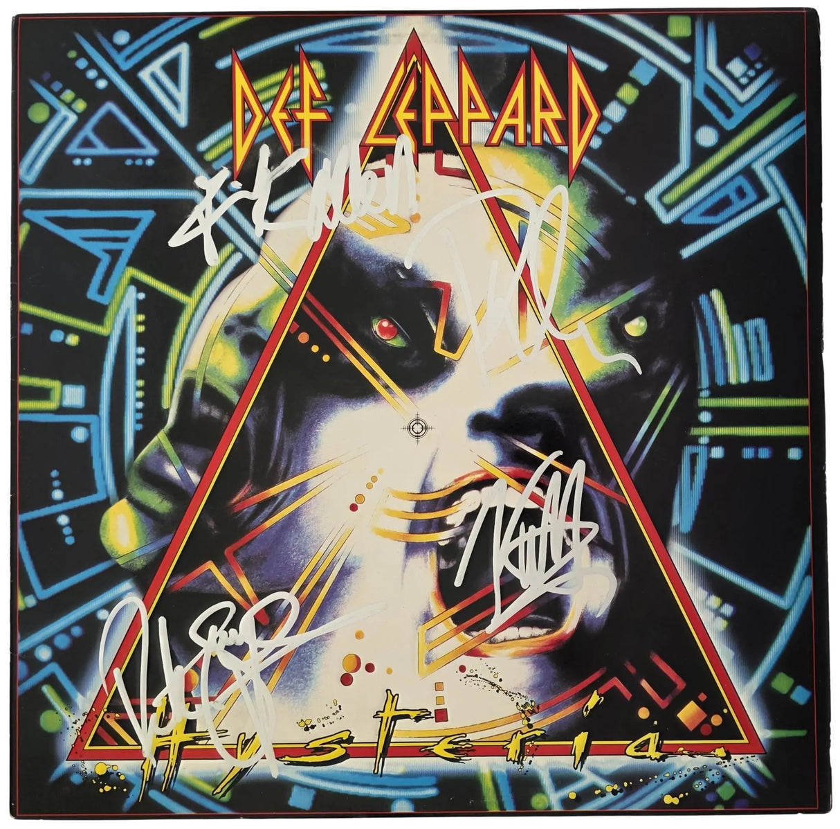 Def Leppard Signed Hysteria Album COA Exact Proof Elliott,Allen,Collen,Savage Vinyl Record