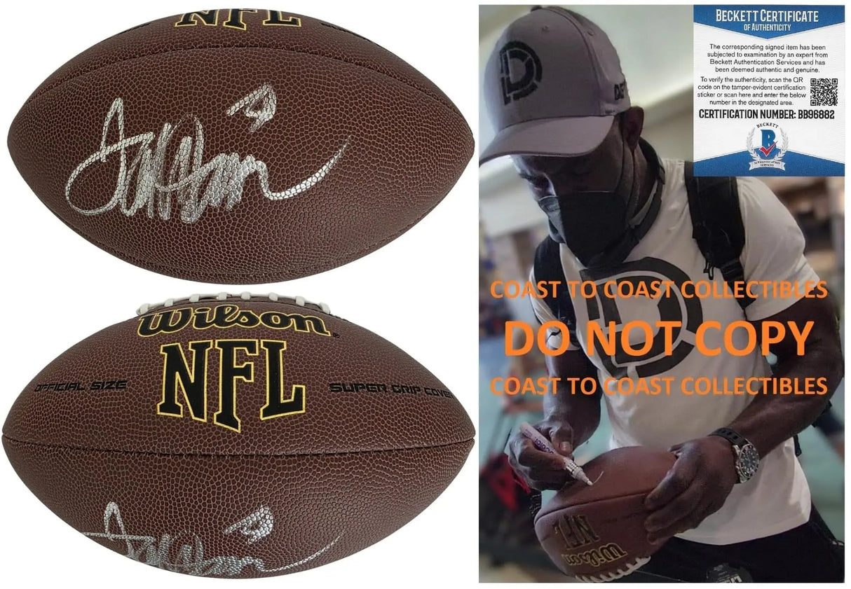 Terrell Davis Signed Football Proof Beckett COA Denver Broncos Georgia Bulldogs Autographed