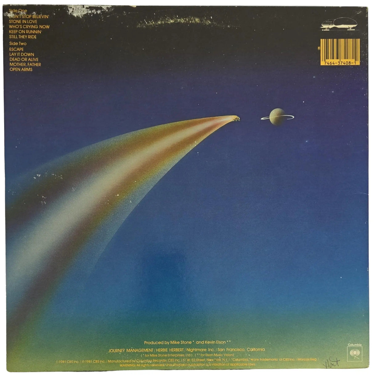 Journey Signed Escape Album COA Proof Autographed Vinyl Record Steve Perry, Steve Smith, Neal Schon, Jonathan Cain & Ross Valory