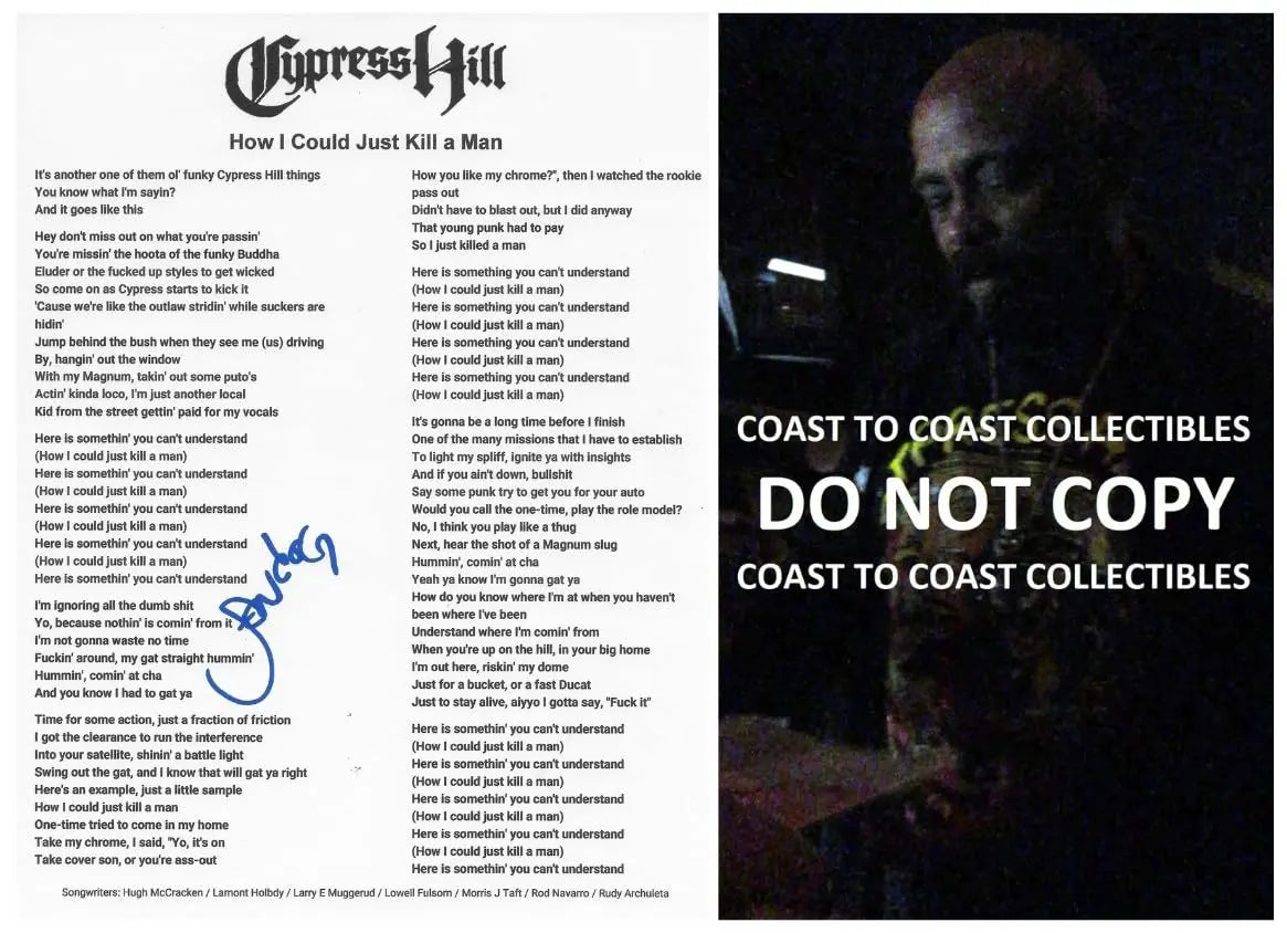 Sen Dog Signed Cypres Hill How I Could Just Kill a Man Lyrics Sheet COA Proof Autographed