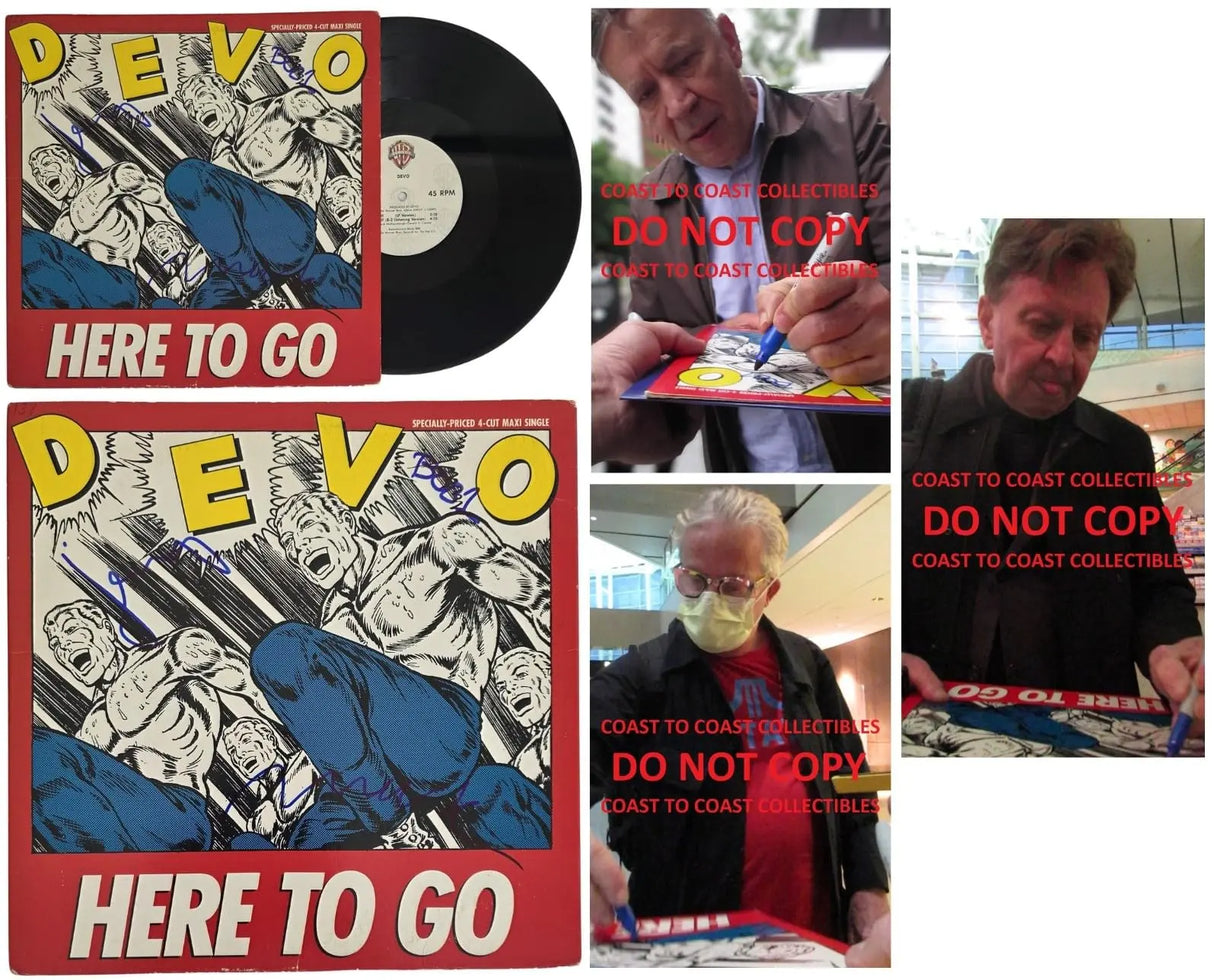 Devo Signed Here To Go Album COA Proof Autographed Vinyl Record Mark Mothersbaugh Gerald Casale Bob Mothersbaugh