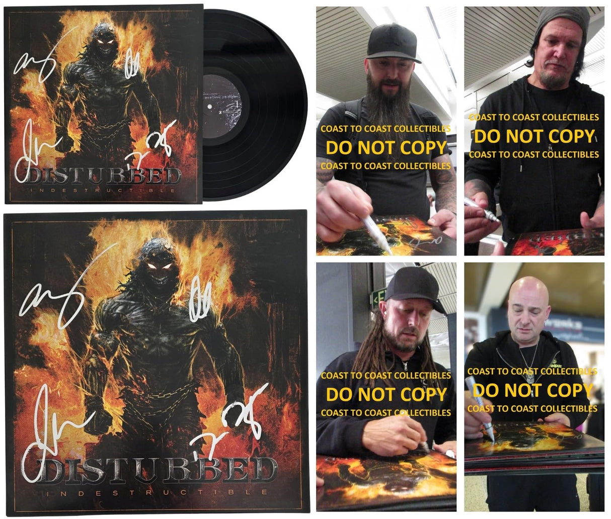 Disturbed Band Signed Indestructible Album COA Proof Autographed Vinyl Record David Draiman,Dan Donegan,Mike Wengren,John Moyer