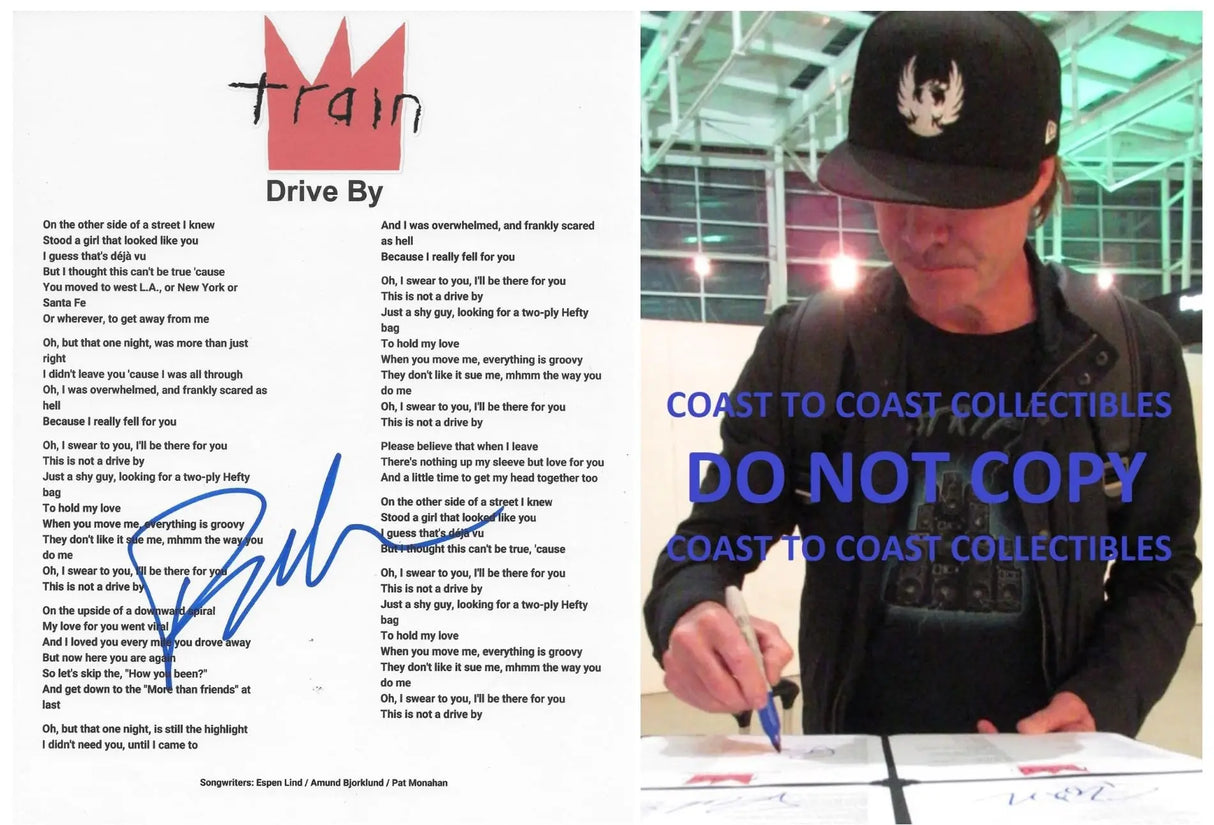 Pat Monahan Signed Train Drive By Lyrics Sheet Exact Proof COA Autographed STAR