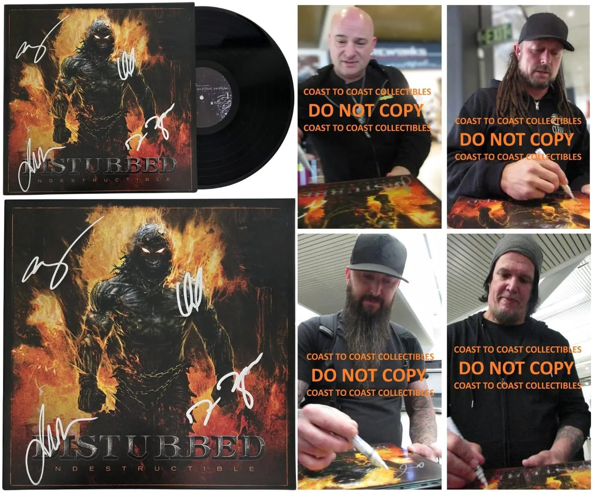 Disturbed Band Signed Indestructible Album COA Proof Autographed Vinyl Record David Draiman,Dan Donegan,Mike Wengren,John Moyer