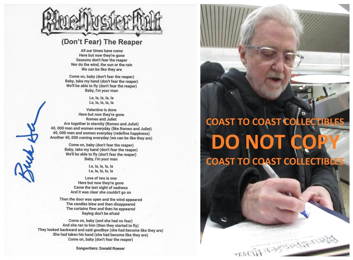 Buck Dharma Signed Blue Oyster Cult Dont Fear The Reaper Lyrics Sheet COA Proof. STAR
