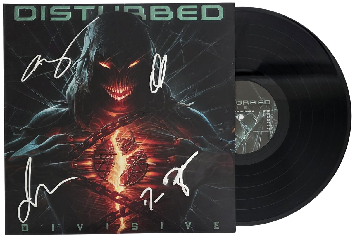 Disturbed Band Signed Divisive Album COA Proof Autographed Vinyl Record David Draiman,Dan Donegan,Mike Wengren,John Moyer