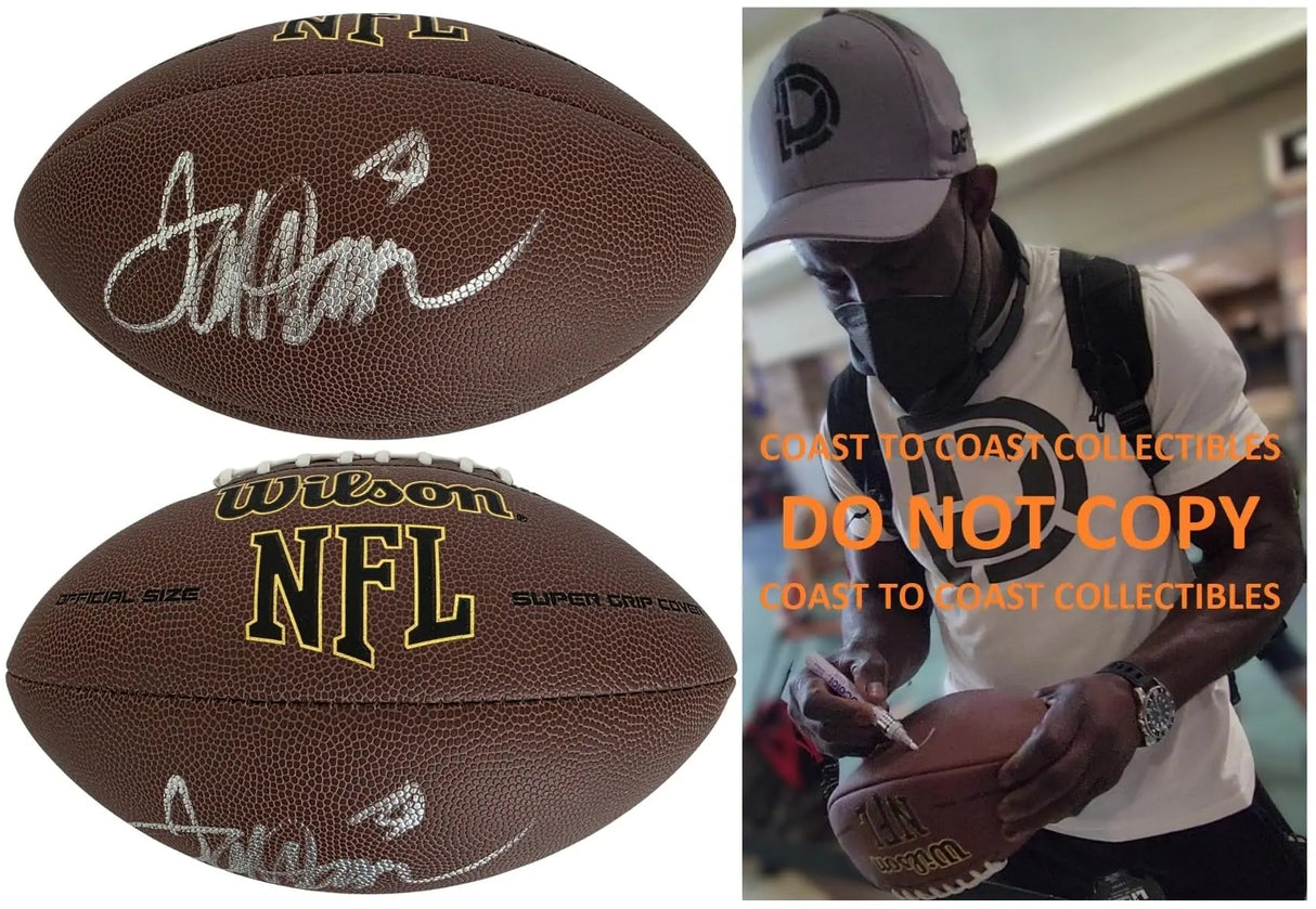 Terrell Davis Signed Football Proof Beckett COA Denver Broncos Georgia Bulldogs Autographed