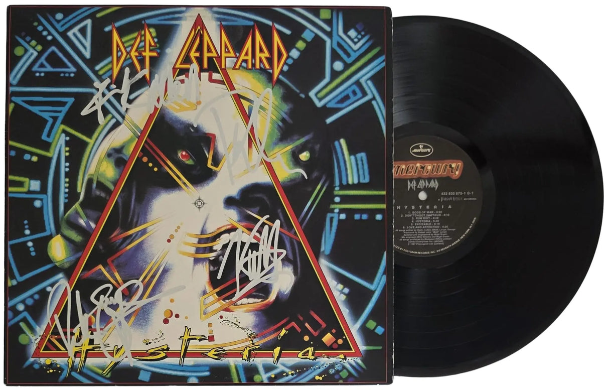Def Leppard Signed Hysteria Album COA Exact Proof Elliott,Allen,Collen,Savage Vinyl Record