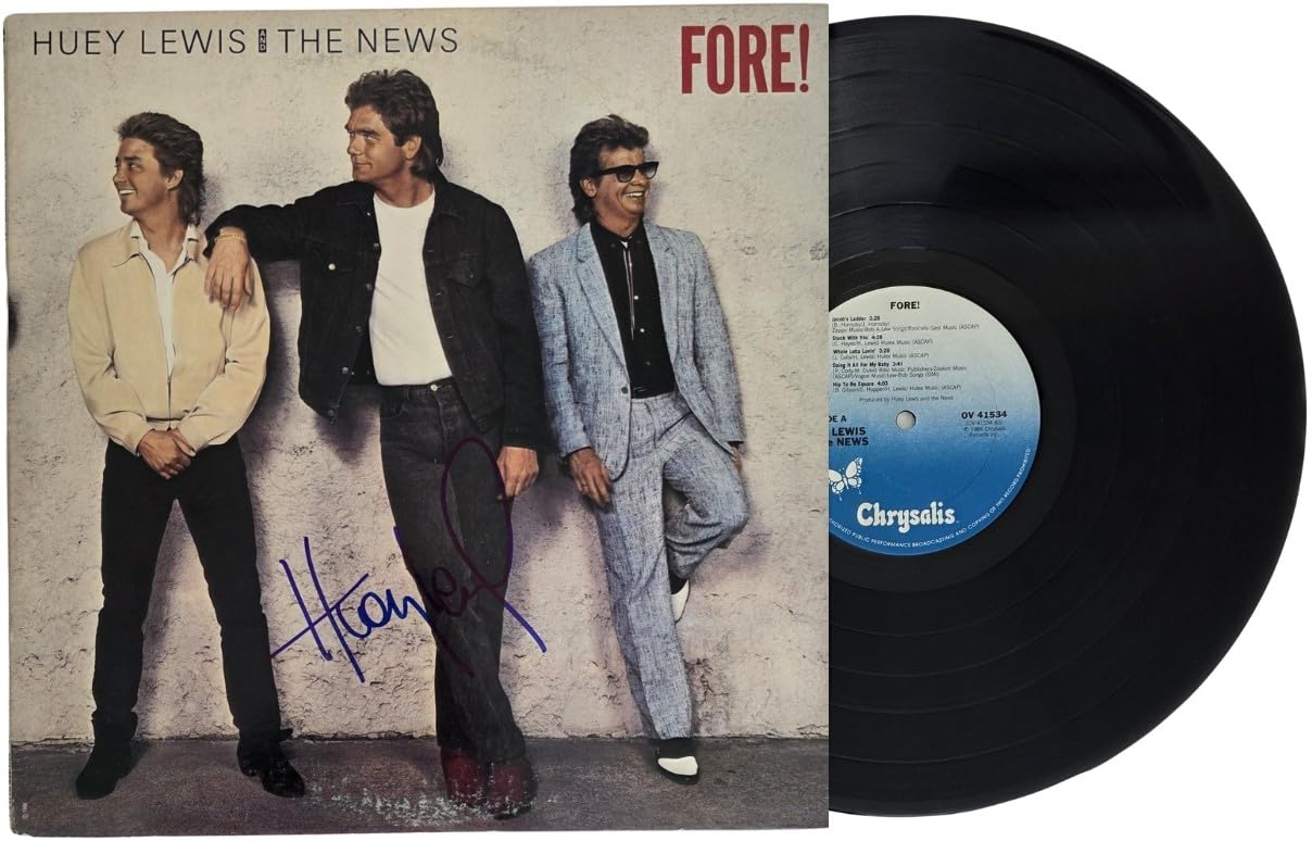 Huey Lewis Signed The News Fore! Album COA Exact Proof Autographed Vinyl Record