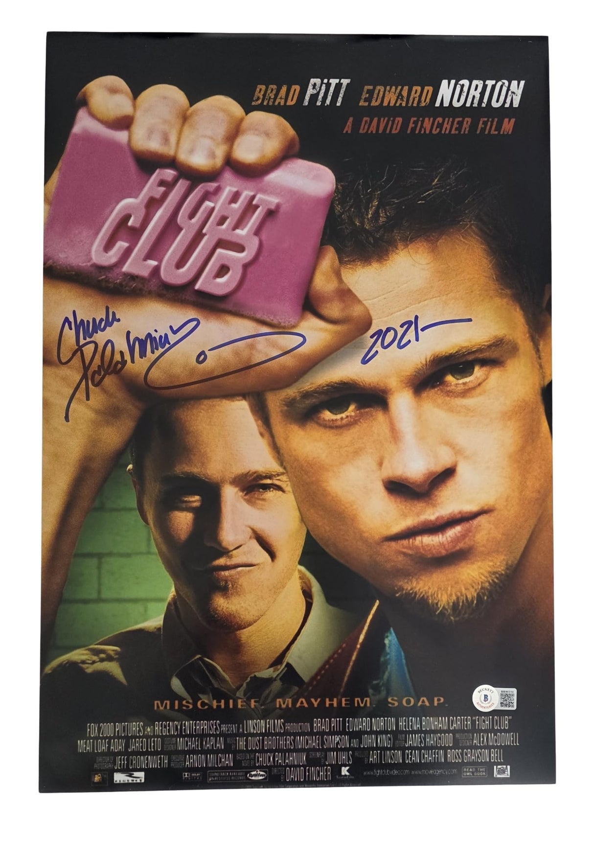 Chuck Palahniuk Signed 12x18 Fight Club Movie Poster Photo Beckett Proof Autographed