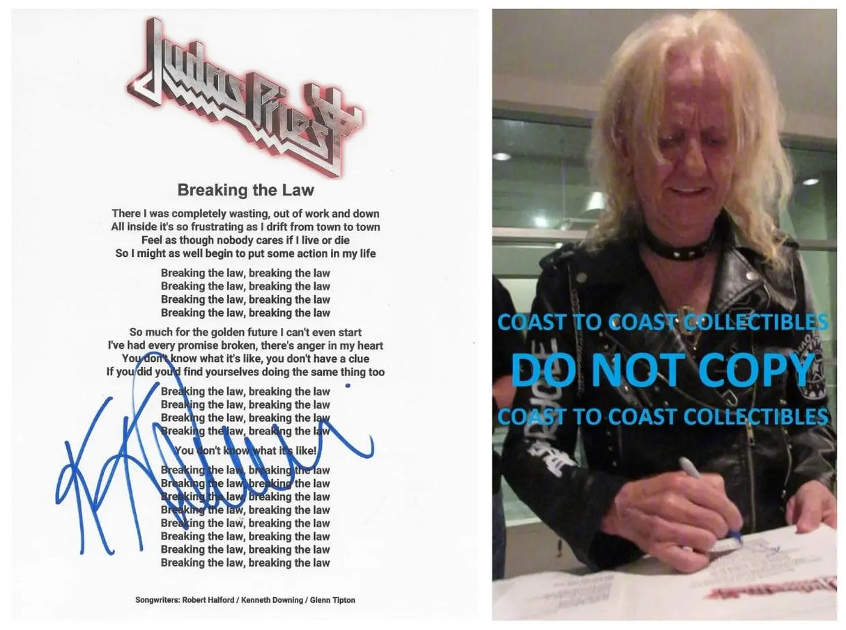 KK Downing Signed Judas Breaking the Law Lyrics Sheet COA Exact Proof Autographed Judas Priest