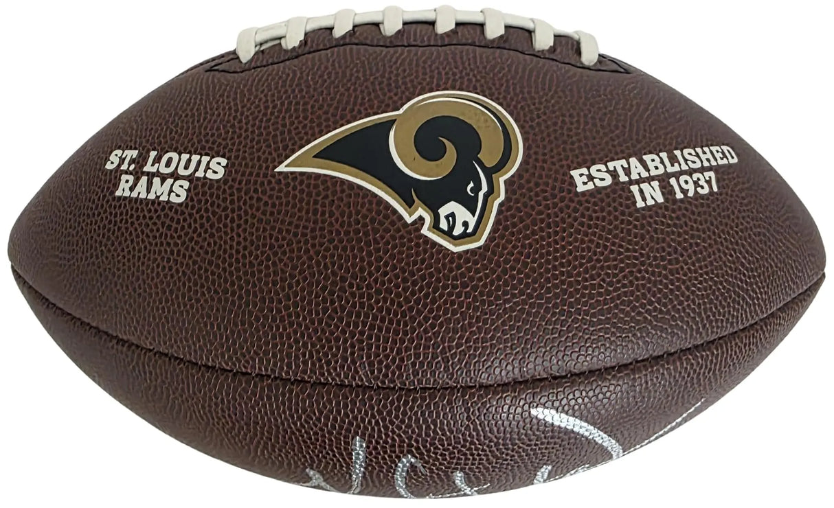 Kurt Warner Signed St. Louis Rams Logo Football COA Exact Proof Autographed HOF