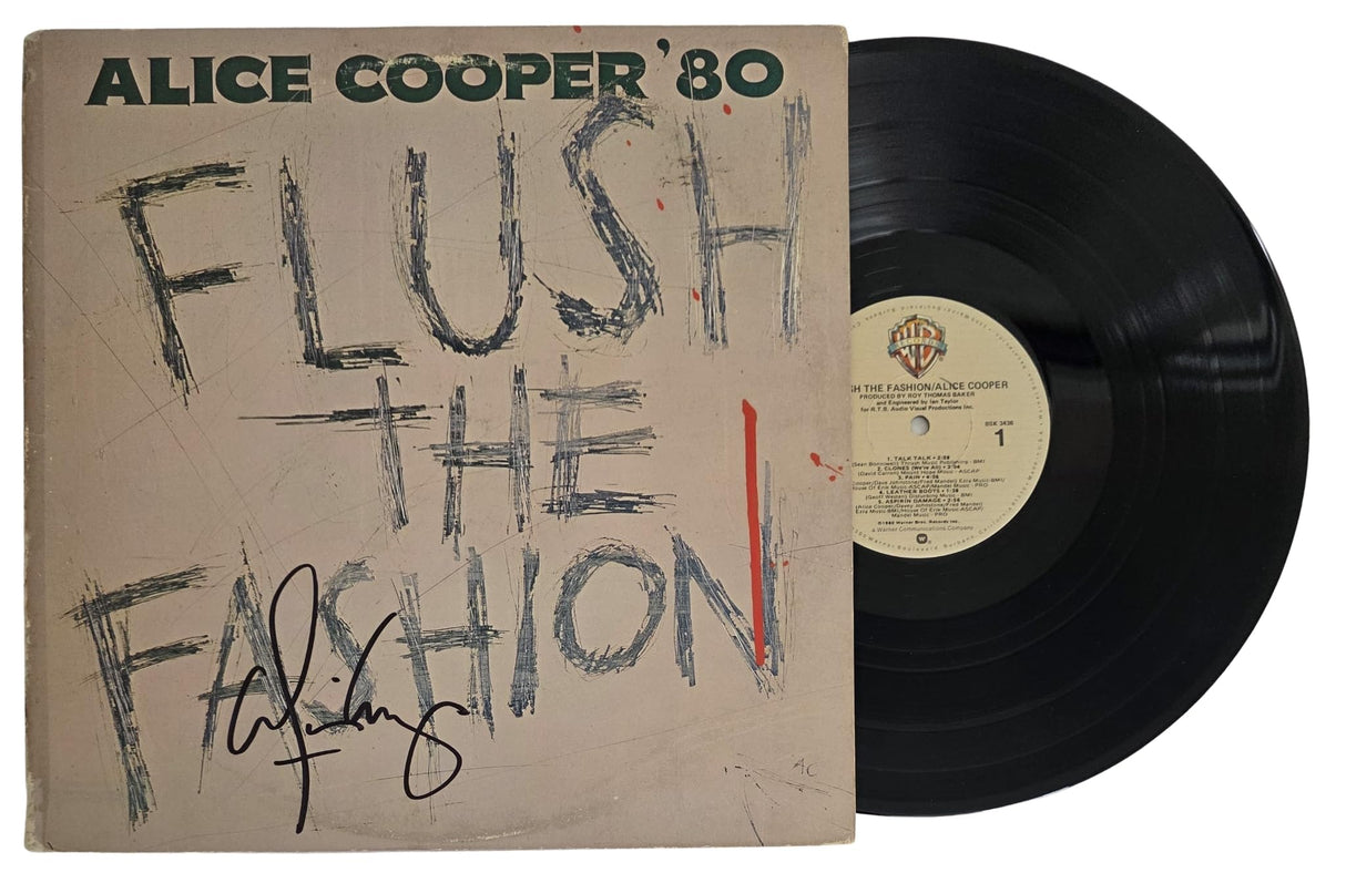 Alice Cooper Signed Flush the Fashion Album COA Proof Autographed Vinyl Record