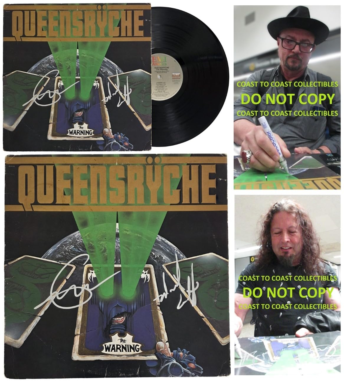 Geoff Tate Signed Queensryche The Warning Album COA Proof Autographed Vinyl Record Michael Wilton