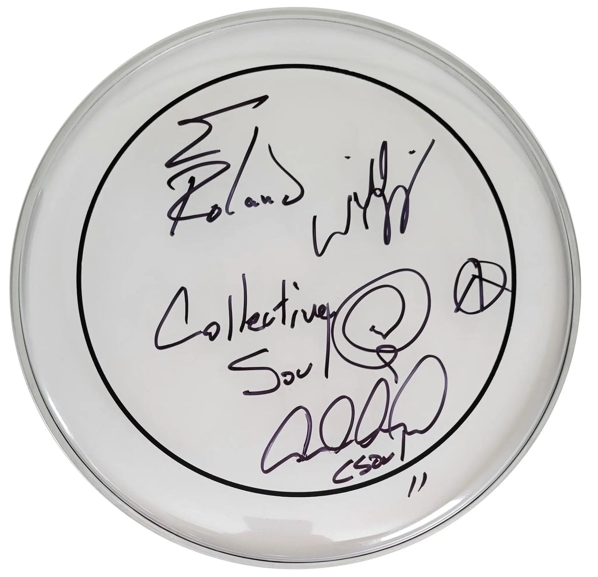 Collective Soul Band Signed 12'' Drumhead COA Proof Autographed Ed Roland Dean Roland Will Turpin