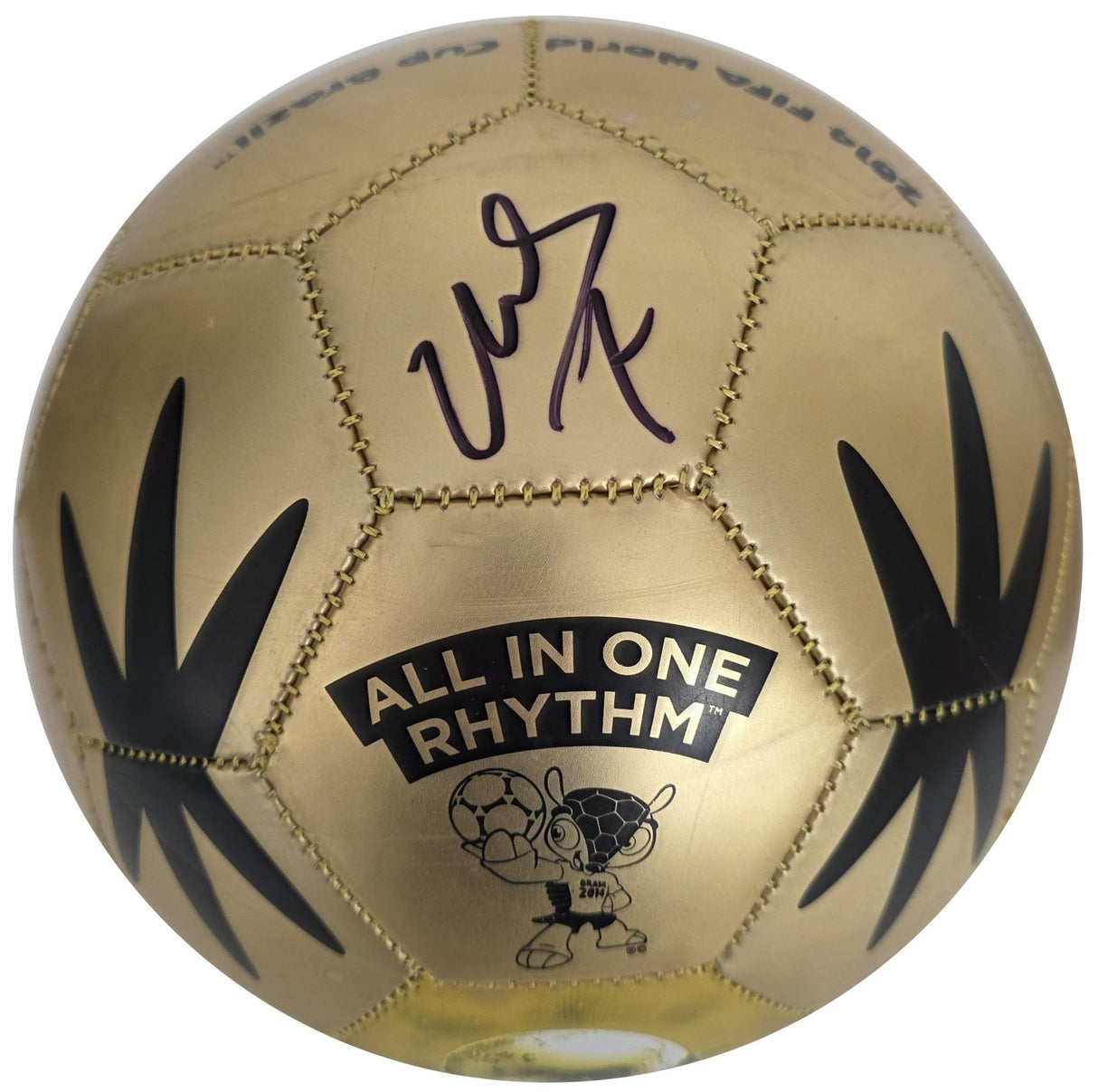 David Villa Signed Gold Soccer Ball Proof COA Autographed New York City Spain