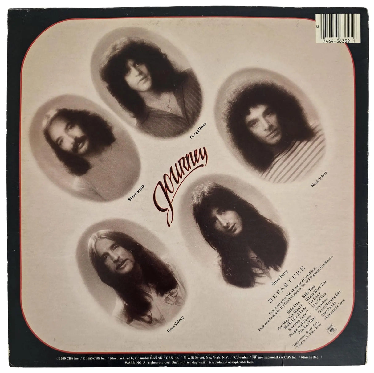 Journey Signed Departure Album COA Proof Autographed Vinyl Record Steve Perry, Steve Smith, Neal Schon, Ross Valory