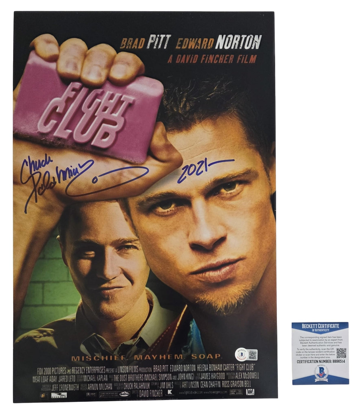 Chuck Palahniuk Signed 12x18 Fight Club Movie Poster Photo Beckett Proof Autographed