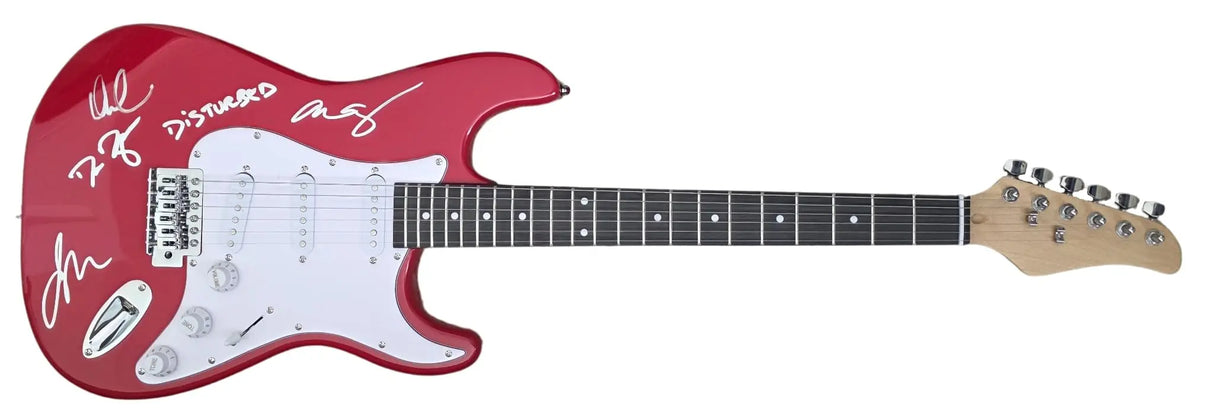 Disturbed Band Signed Full Size Red Electric Guitar COA Exact Proof Autographed