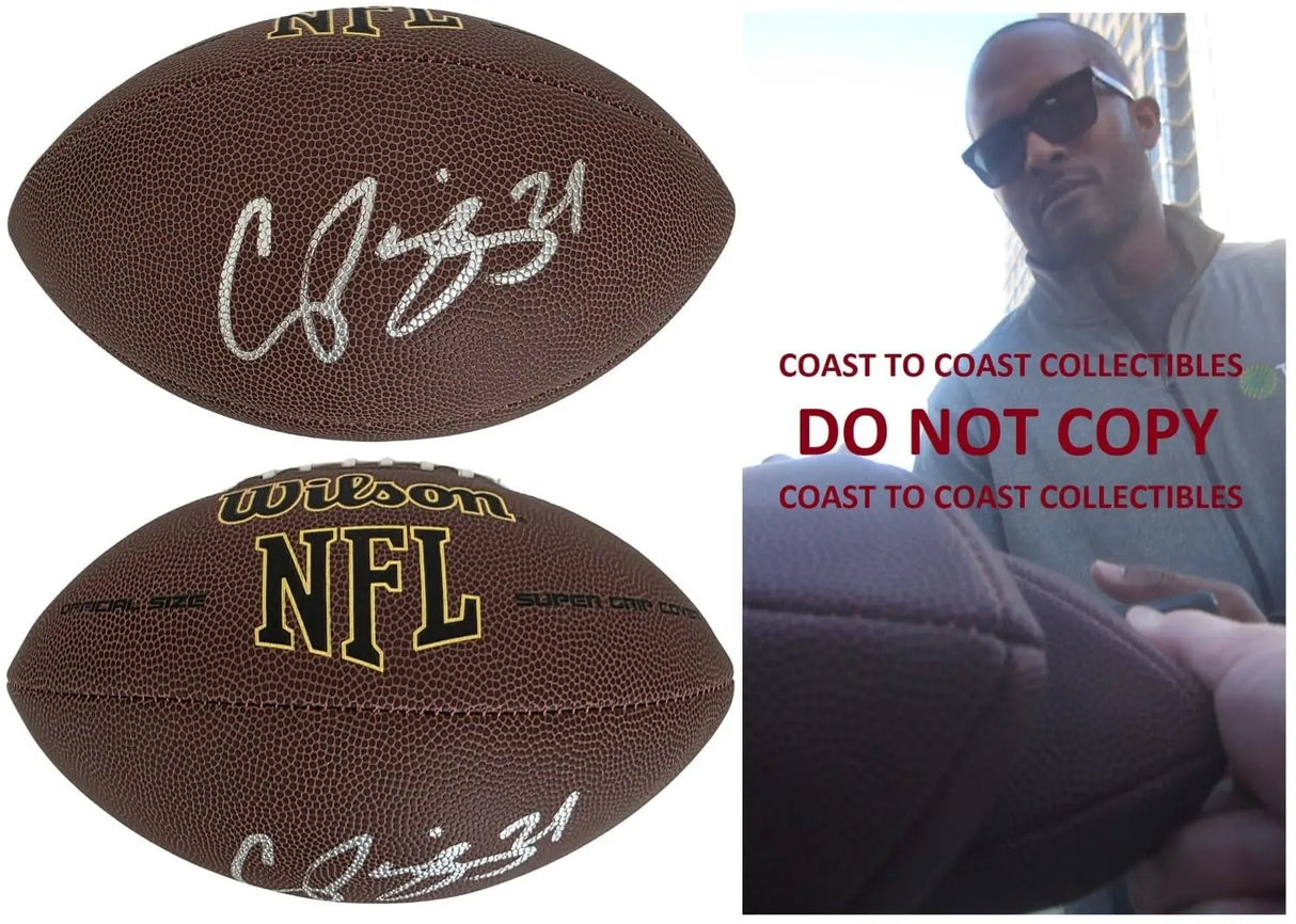 Champ Bailey Signed Football Proof COA Autographed Denver Broncos Washington Georgia Bulldogs