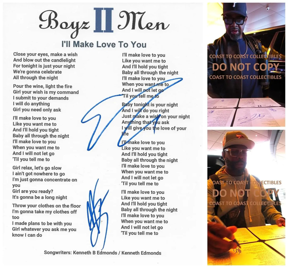 Boyz II Men Signed Ill Make Love To You Lyrics Sheet COA Exact Proof Autographed STAR
