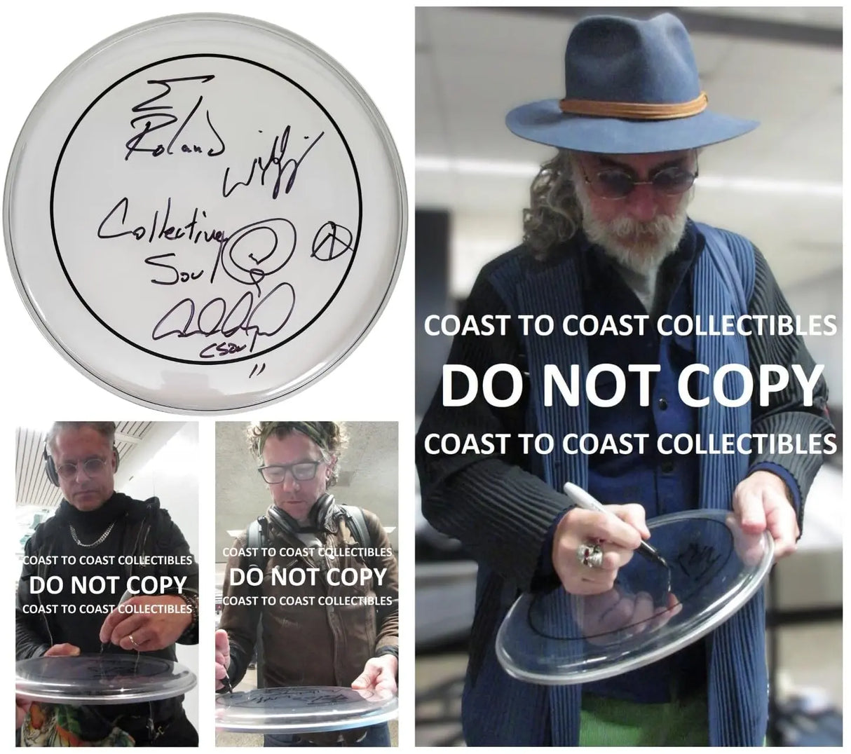 Collective Soul Band Signed 12'' Drumhead COA Proof Autographed Ed Roland Dean Roland Will Turpin