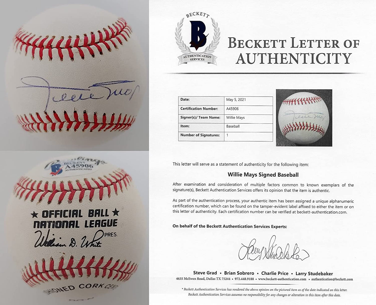 Willie Mays Signed NL Baseball Beckett COA Letter San Francisco Giants Autographed Coast to Coast Collectibles