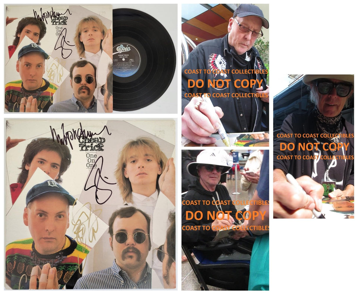 Cheap Trick band signed One on One album Vinyl COA proof Robin Zander,Rick Nielsen,Tom Peterson star