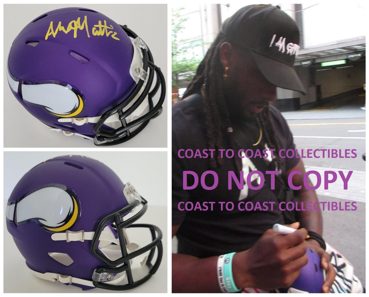 Alexander Mattison signed Minnesota Vikings mini football helmet proof COA autographed.