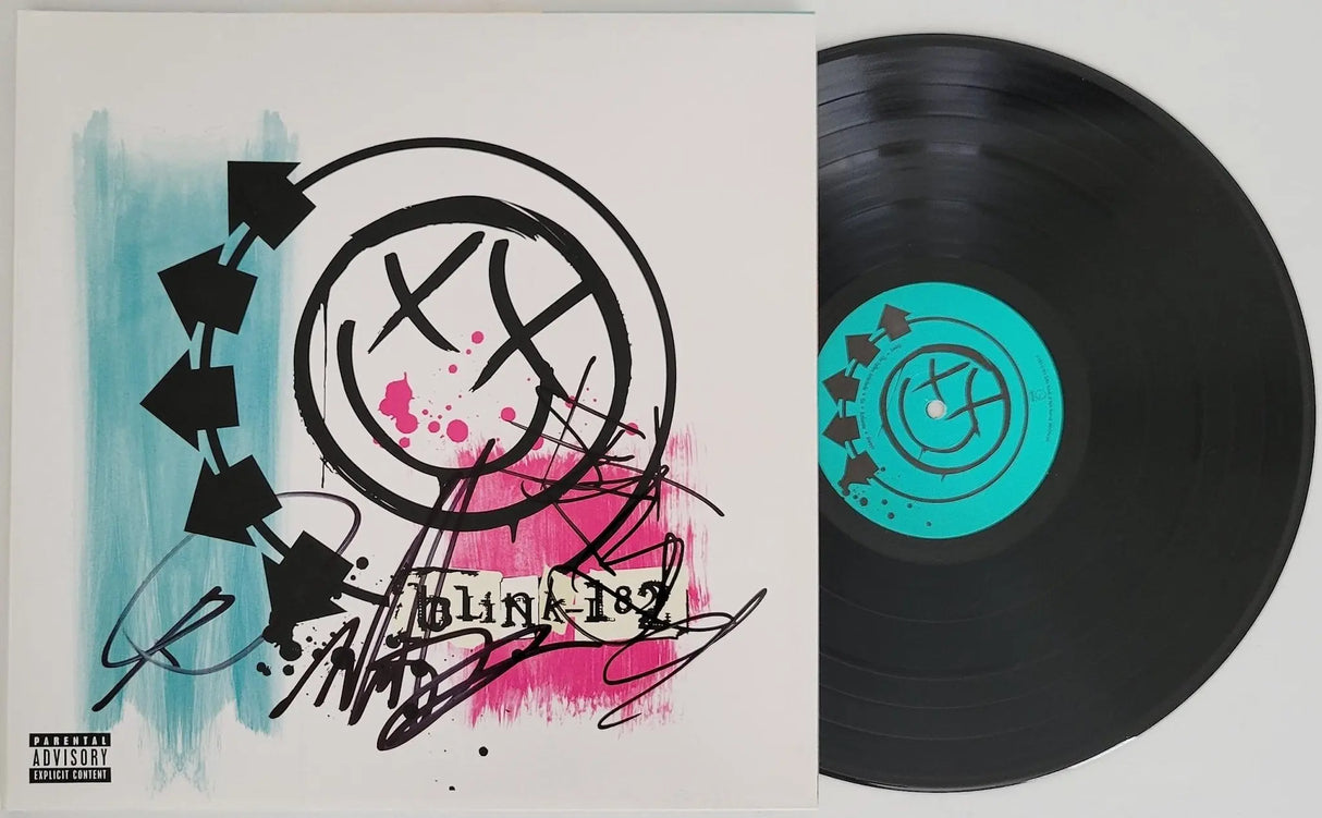 Travis Barker Mark Hoppus Tom Delonge signed Blink 182 album vinyl COA proof STAR