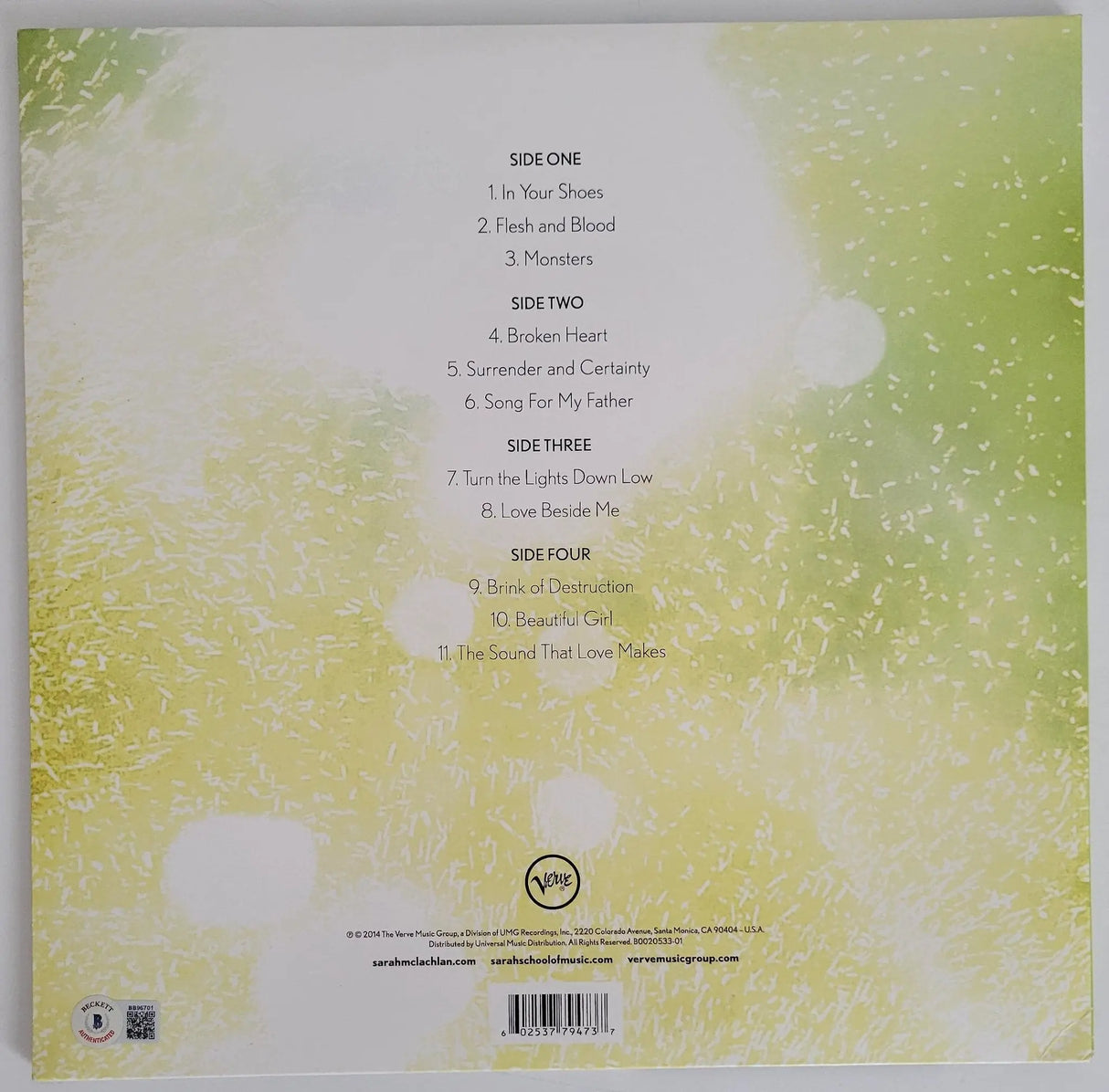 Sarah McLachlan signed Shine On Album vinyl record Proof Beckett COA autographed STAR