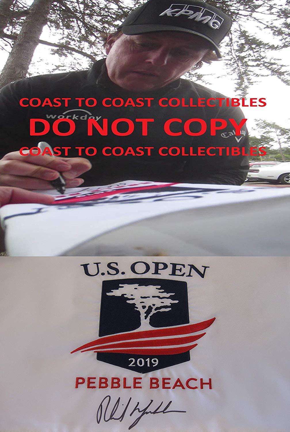 Phil Mickelson signed autographed 2019 US Open Pebble Beach Golf Flag, COA with the proof photo will be included