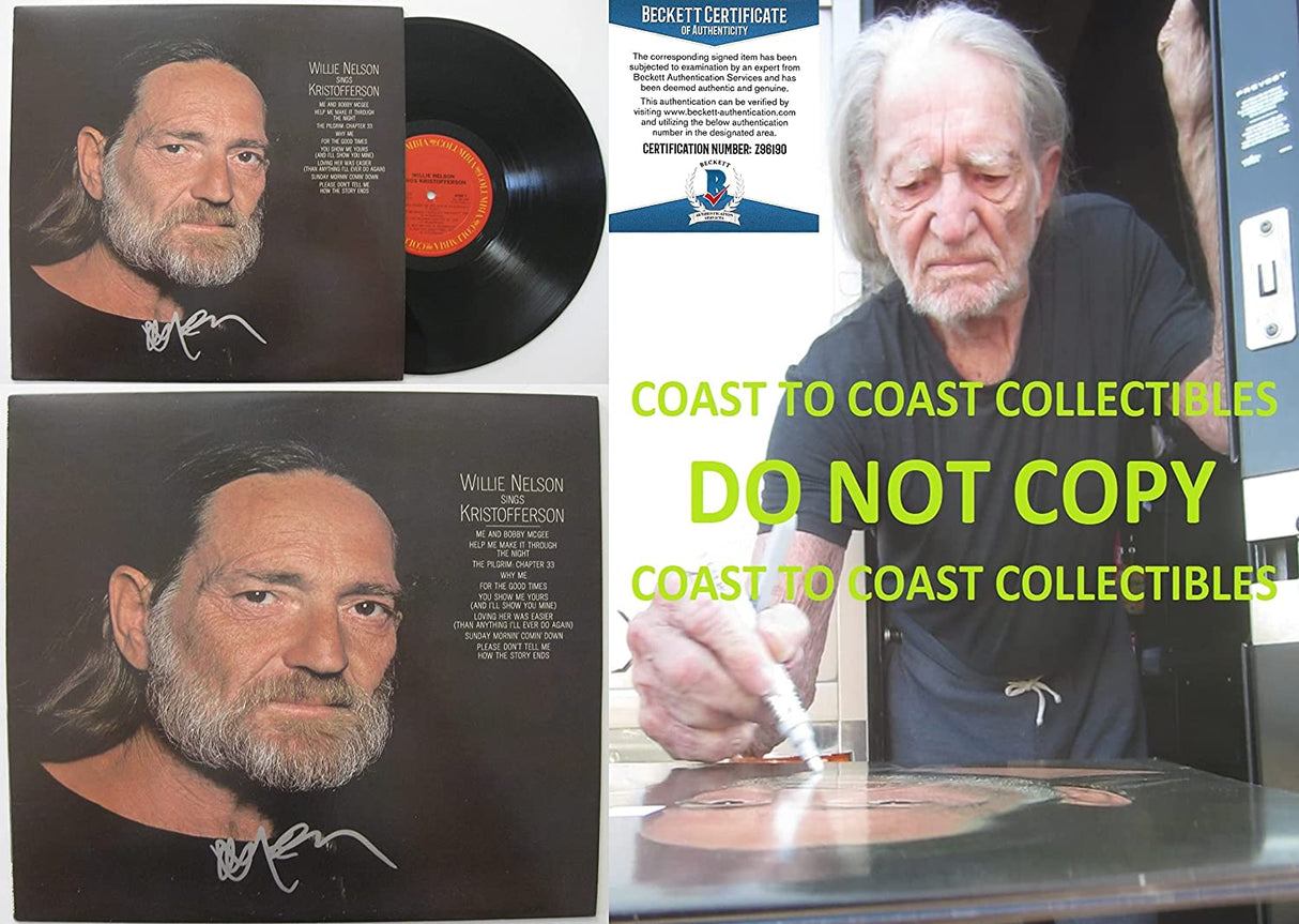 Willie Nelson signed sings Kristofferson album vinyl record proof Beckett COA STAR.
