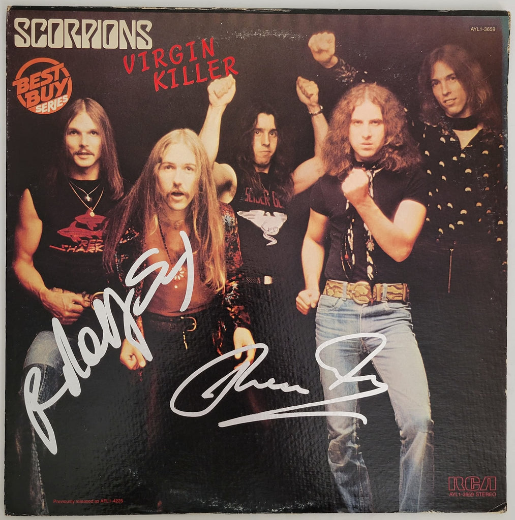 Klaus Meine Rudolf Schenker signed Scorpions Virgin Killer album COA proof star autographed