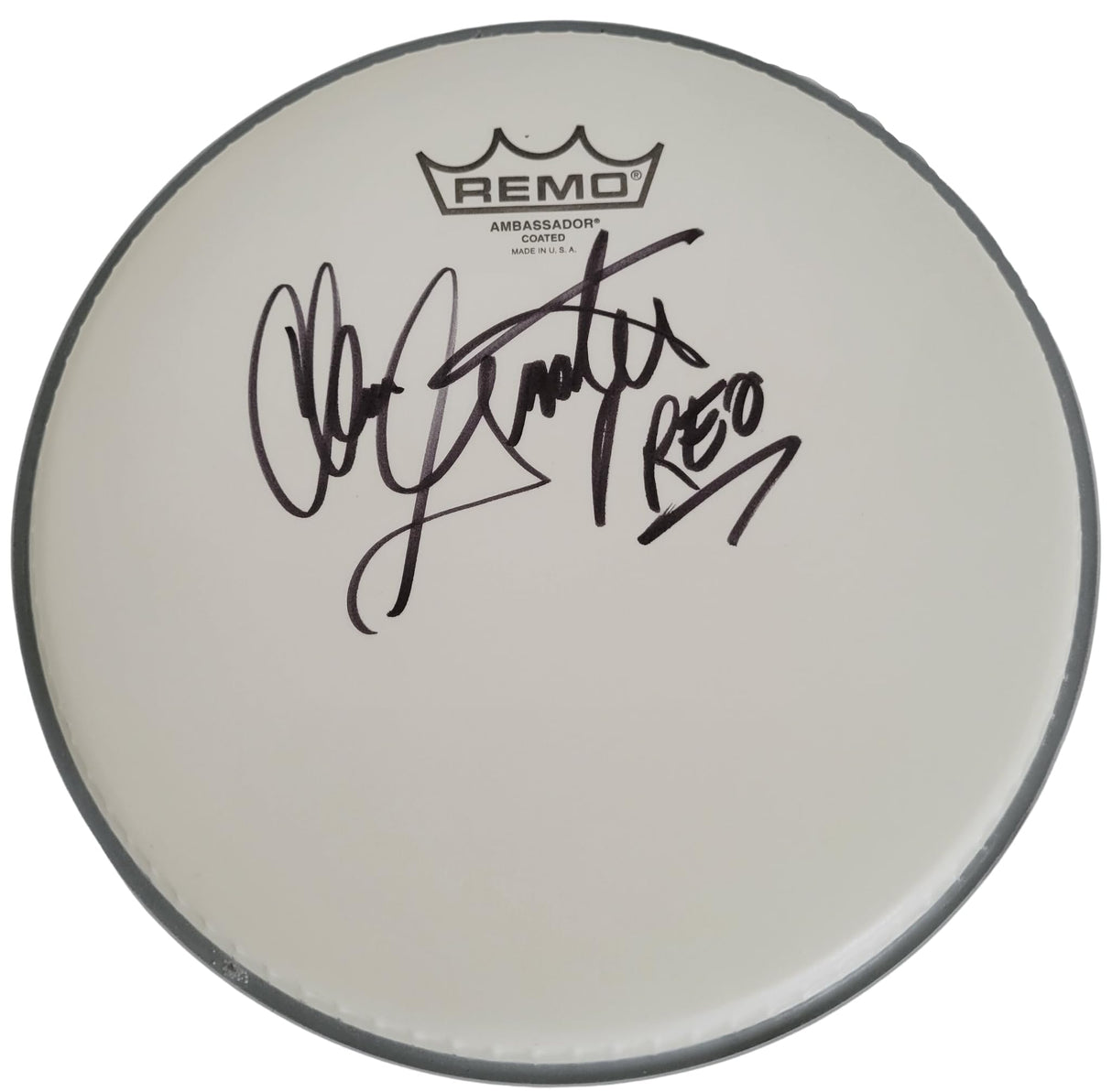 Alan Gratzer REO Speedwagon Drummer Signed Drumhead COA Proof Autographed
