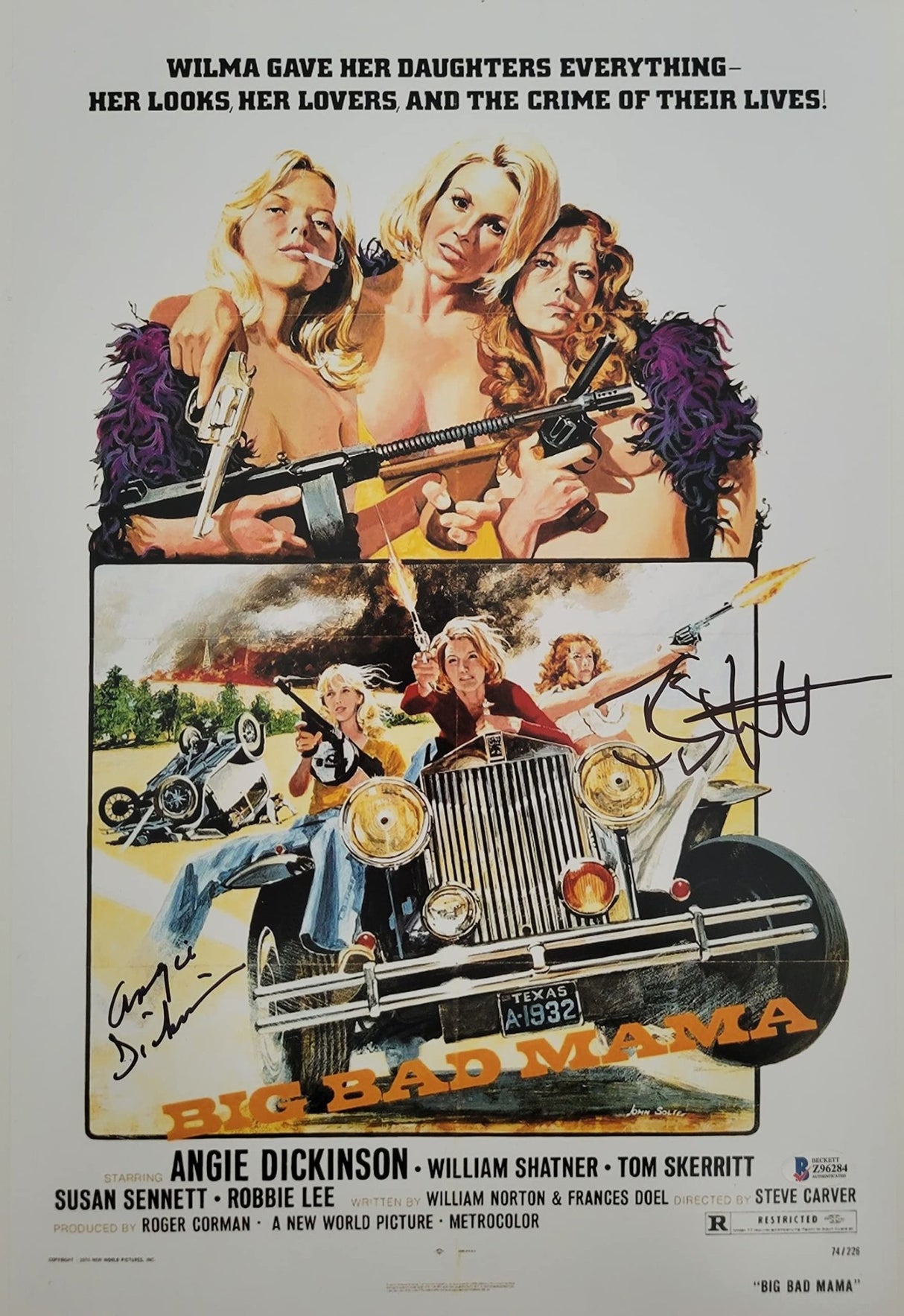 Angie Dickinson Tom Skerritt signed 12x18 Big Bad Mama movie photo poster COA proof STAR
