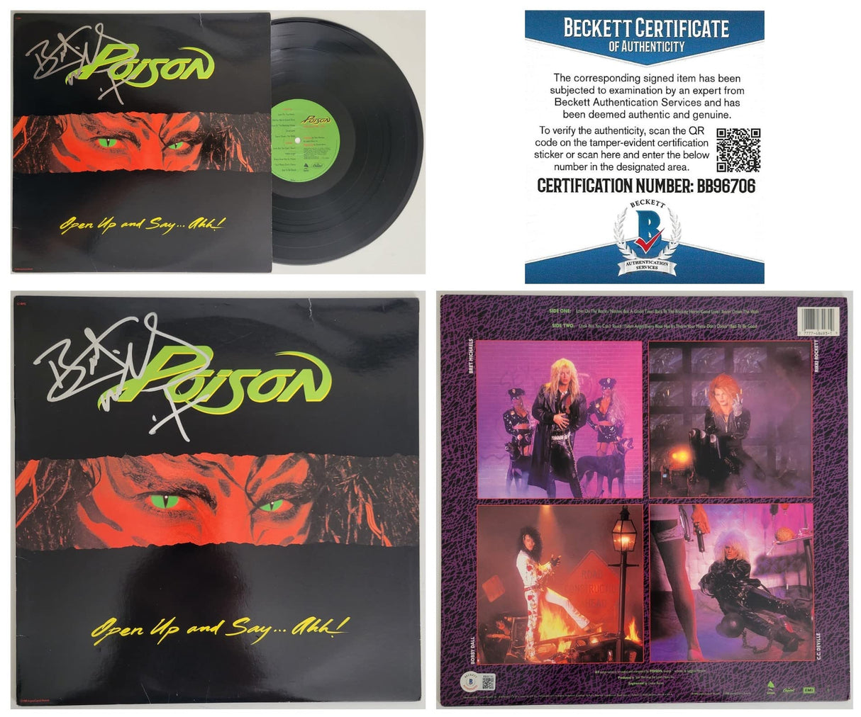 Bret Michaels signed Poison Open Up and Say. Ahh! album vinyl Beckett COA autograph Star