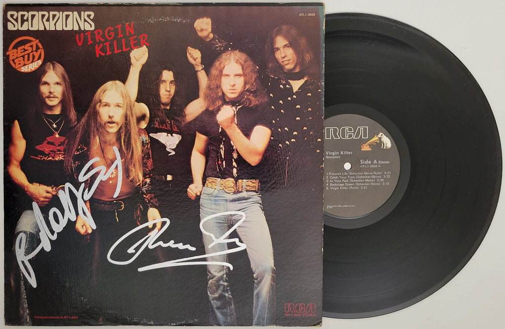 Klaus Meine Rudolf Schenker signed Scorpions Virgin Killer album COA proof star autographed
